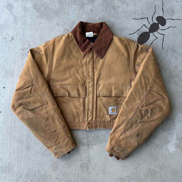 Vintage Y2K Carhartt brown cropped Detroit style work wear jacket - Picture 1 of 9